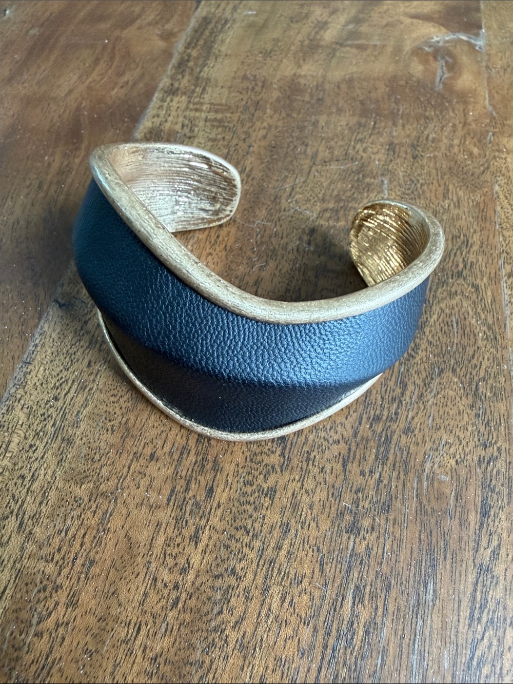 Black Faux Leather and Gold Cuff Bracelet